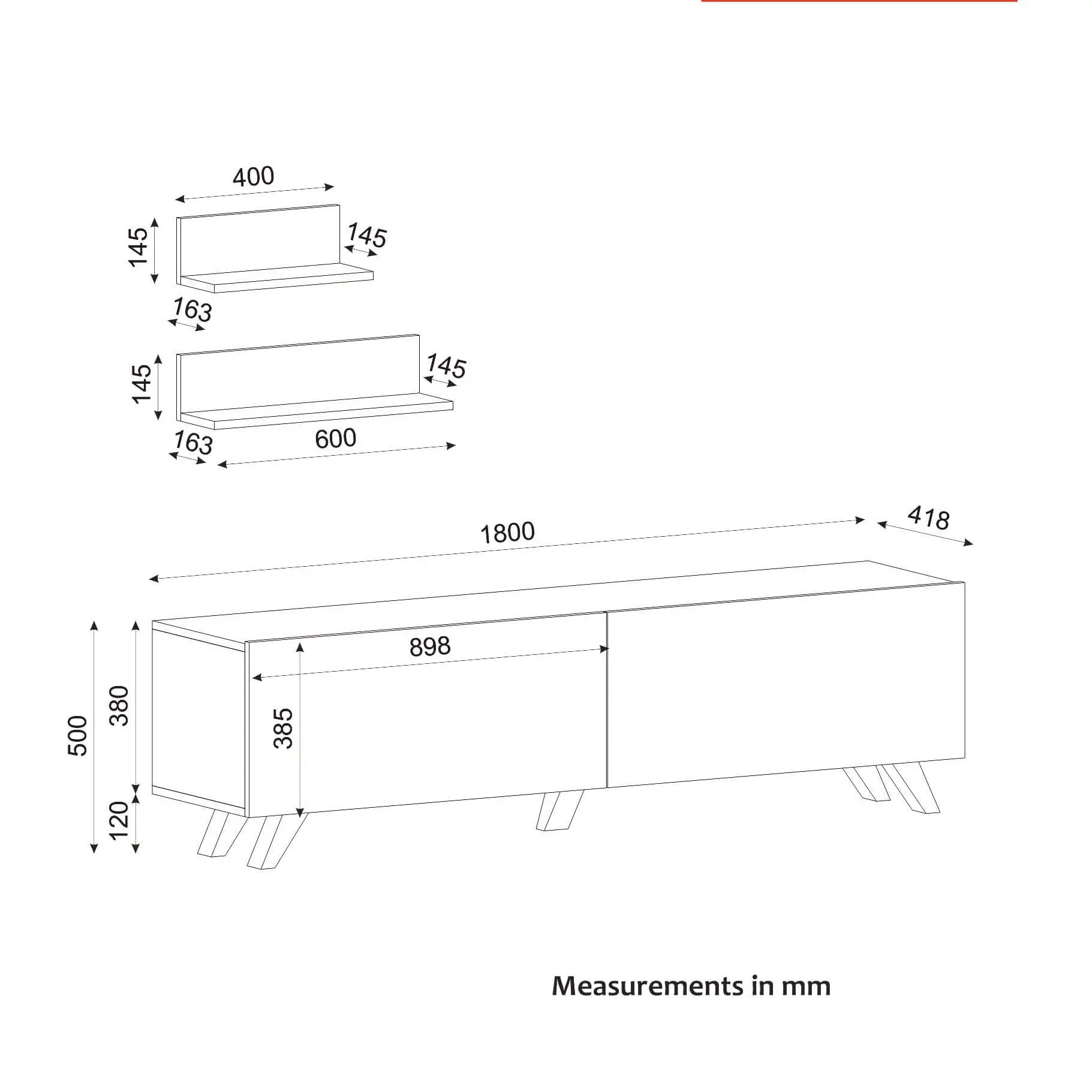 מזנון טלויזיה עם מדפים דגם גוניור- דמוי שיש לבן – תמונה 3